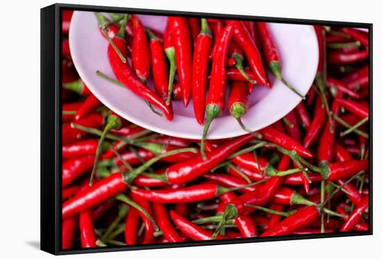 Red Chillies on Sale in Town Market, Kengtung (Kyaingtong), Shan State, Myanmar (Burma), Asia-Lee Frost-Framed Stretched Canvas
