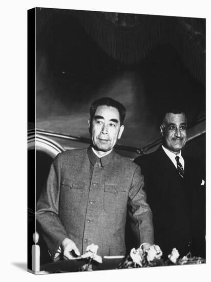 Red Chinese Leader Chou En Lai During His Tour of Egypt, with Gamal Abdul Nasser-Paul Schutzer-Stretched Canvas