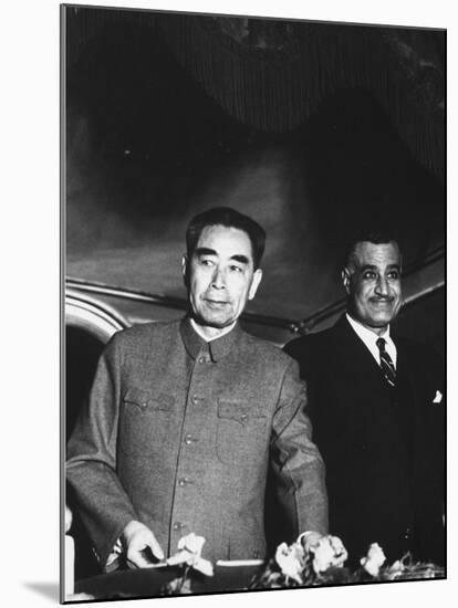 Red Chinese Leader Chou En Lai During His Tour of Egypt, with Gamal Abdul Nasser-Paul Schutzer-Mounted Premium Photographic Print