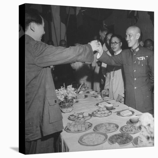 Red Chinese Leader Mao Tse Tung and Chiang Kai Shek Toasting One Another-null-Stretched Canvas