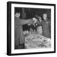 Red Chinese Leader Mao Tse Tung and Chiang Kai Shek Toasting One Another-null-Framed Photographic Print