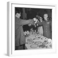 Red Chinese Leader Mao Tse Tung and Chiang Kai Shek Toasting One Another-null-Framed Photographic Print