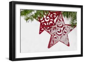 Red Christmas Star with Snow-Cora Niele-Framed Giclee Print