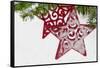 Red Christmas Star with Snow-Cora Niele-Framed Stretched Canvas