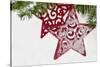 Red Christmas Star with Snow-Cora Niele-Stretched Canvas