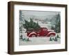 Red Christmas Truck Transports Christmas Trees through a Snowy Winter Landscape-Renate Holzner-Framed Photographic Print