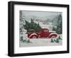 Red Christmas Truck Transports Christmas Trees through a Snowy Winter Landscape-Renate Holzner-Framed Photographic Print