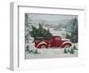 Red Christmas Truck Transports Christmas Trees through a Snowy Winter Landscape-Renate Holzner-Framed Photographic Print