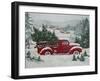 Red Christmas Truck Transports Christmas Trees through a Snowy Winter Landscape-Renate Holzner-Framed Photographic Print