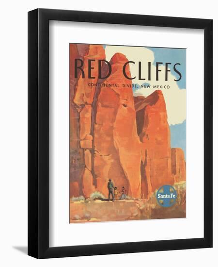 Red Cliffs Navajo Land, New Mexico - Vintage Santa Fe Railroad Travel Poster, 1950s-Willard Elms-Framed Art Print