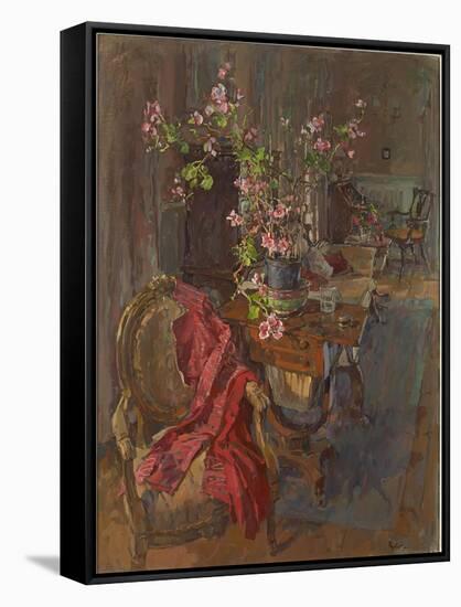 Red Coat with Geranium-Susan Ryder-Framed Stretched Canvas