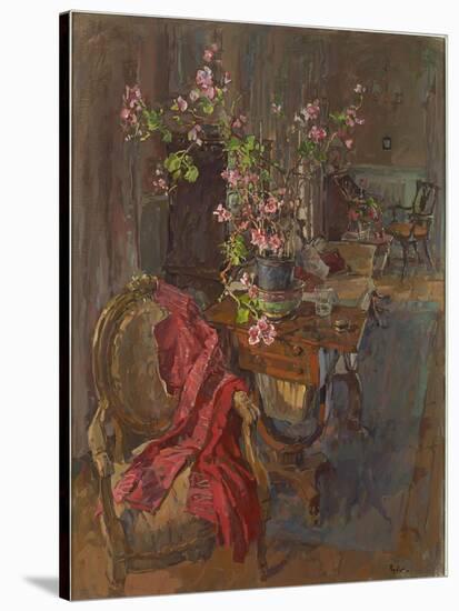 Red Coat with Geranium-Susan Ryder-Stretched Canvas