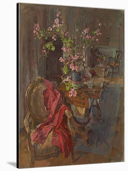 Red Coat with Geranium-Susan Ryder-Stretched Canvas