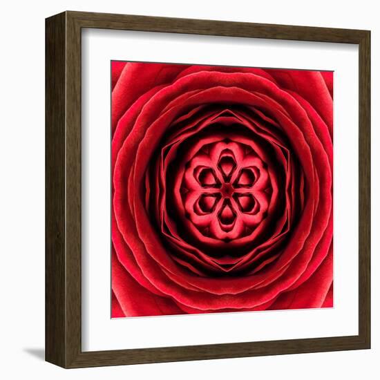 Red Concentric Flower Center: Mandala Kaleidoscopic Design-tr3gi-Framed Art Print