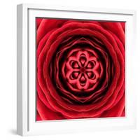 Red Concentric Flower Center: Mandala Kaleidoscopic Design-tr3gi-Framed Art Print