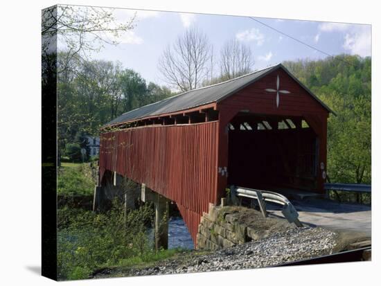 Red Covered Bridge-null-Stretched Canvas