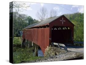 Red Covered Bridge-null-Stretched Canvas