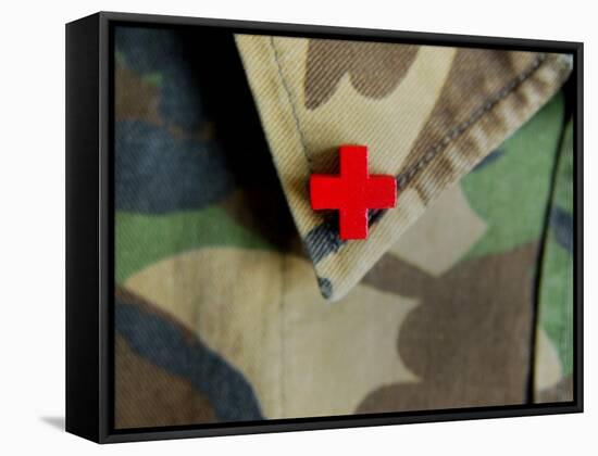 Red Cross on the Collar of a Camouflage Jacket-Winfred Evers-Framed Stretched Canvas