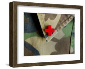 Red Cross on the Collar of a Camouflage Jacket-Winfred Evers-Framed Photographic Print