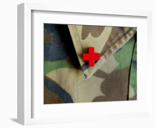 Red Cross on the Collar of a Camouflage Jacket-Winfred Evers-Framed Photographic Print