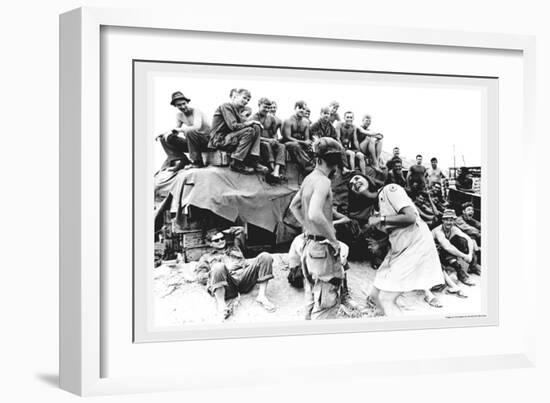 Red Cross Worker in Vietnam with Soldiers-null-Framed Art Print