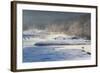 Red Crowned Cranes in Frozen River at Dawn Hokkaido Japan-Peter Adams-Framed Photographic Print