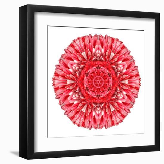 Red Daisy Mandala Flower Kaleidoscopic-tr3gi-Framed Art Print