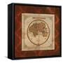 Red Damask Map II-Elizabeth Medley-Framed Stretched Canvas