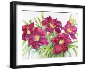 Red Daylilies with Yellow Centers-Joanne Porter-Framed Giclee Print