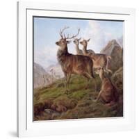 Red Deer in a Highland Landscape, 1872-Charles Jones-Framed Giclee Print