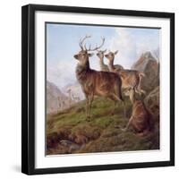 Red Deer in a Highland Landscape, 1872-Charles Jones-Framed Giclee Print