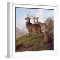 Red Deer in a Highland Landscape, 1872-Charles Jones-Framed Giclee Print