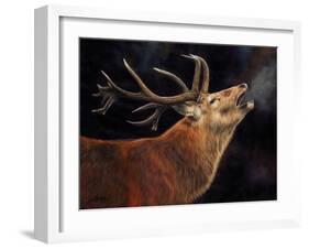 Red Deer Stag winter breath-David Stribbling-Framed Art Print