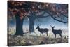 Red Deer Stags in a Forest with Colorful Fall Foliage-Alex Saberi-Stretched Canvas