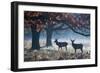 Red Deer Stags in a Forest with Colorful Fall Foliage-Alex Saberi-Framed Premium Photographic Print