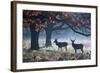 Red Deer Stags in a Forest with Colorful Fall Foliage-Alex Saberi-Framed Photographic Print