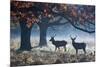 Red Deer Stags in a Forest with Colorful Fall Foliage-Alex Saberi-Mounted Photographic Print