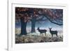 Red Deer Stags in a Forest with Colorful Fall Foliage-Alex Saberi-Framed Photographic Print