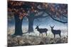 Red Deer Stags in a Forest with Colorful Fall Foliage-Alex Saberi-Mounted Photographic Print