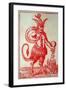 Red Devil with 3 Horns Tail and Goats Legs Pours Money into the Fire-null-Framed Art Print