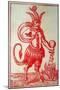 Red Devil with 3 Horns Tail and Goats Legs Pours Money into the Fire-null-Mounted Art Print