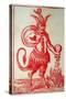 Red Devil with 3 Horns Tail and Goats Legs Pours Money into the Fire-null-Stretched Canvas