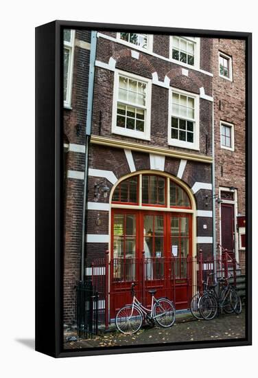 Red Door in Amsterdam-Erin Berzel-Framed Stretched Canvas