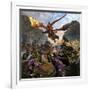 Red Dragon and Orcs Attacking Royal Knights-Stocktrek Images-Framed Art Print