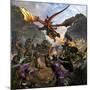 Red Dragon and Orcs Attacking Royal Knights-Stocktrek Images-Mounted Art Print