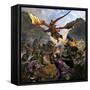 Red Dragon and Orcs Attacking Royal Knights-Stocktrek Images-Framed Stretched Canvas