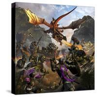 Red Dragon and Orcs Attacking Royal Knights-Stocktrek Images-Stretched Canvas