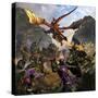 Red Dragon and Orcs Attacking Royal Knights-Stocktrek Images-Stretched Canvas