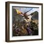 Red Dragon and Orcs Attacking Royal Knights-Stocktrek Images-Framed Art Print