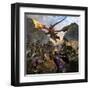 Red Dragon and Orcs Attacking Royal Knights-Stocktrek Images-Framed Art Print